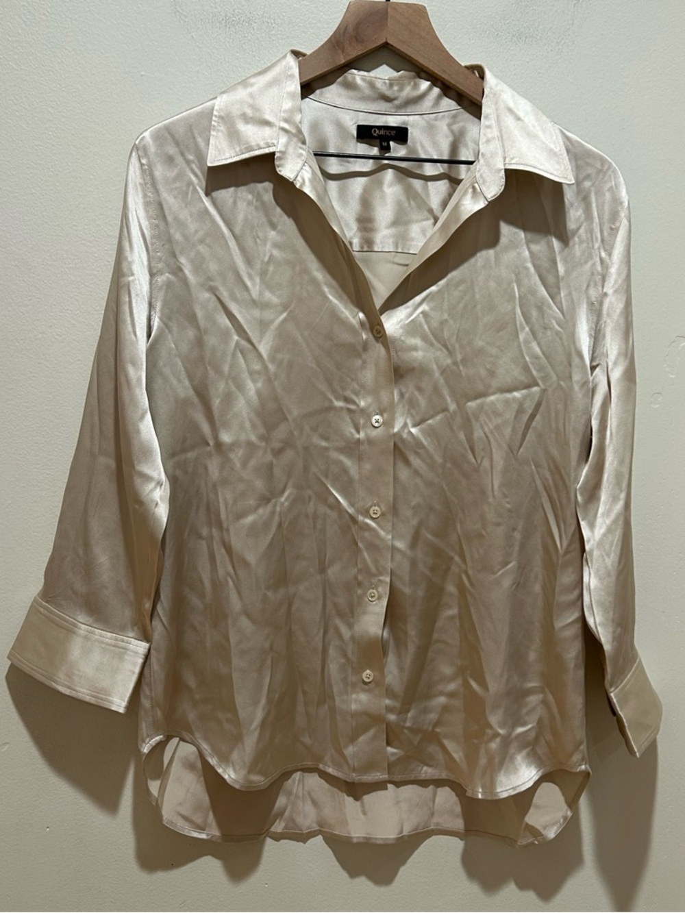 Quince 100% Washable Silk Three Quarter Sleeve Blouse Shirt - Womens Size Medium